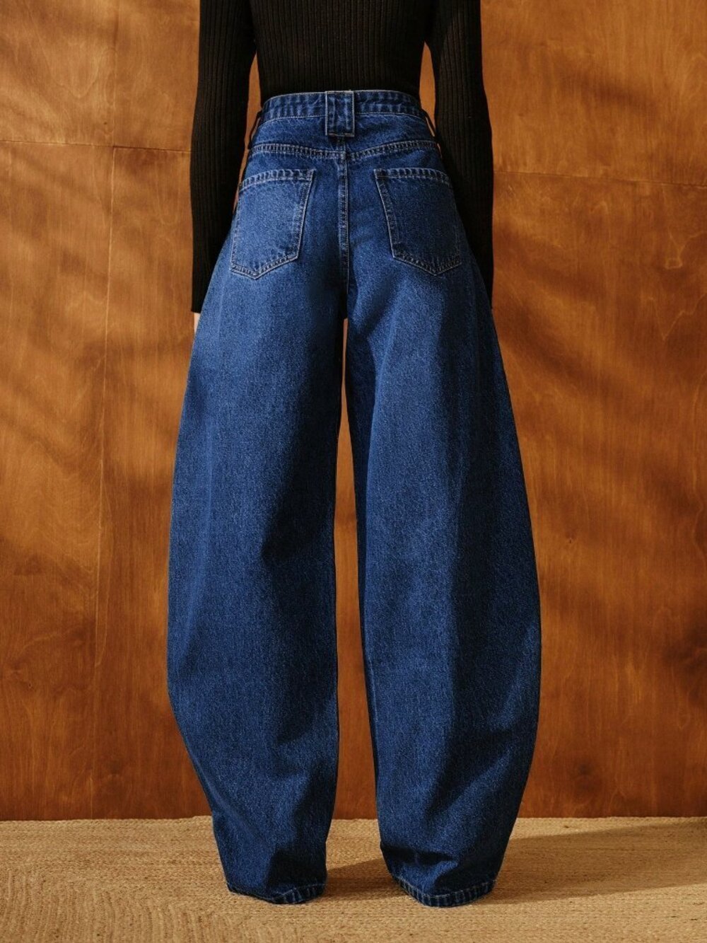 Blue Casual Women's Loose Baggy Mid Waist Long Tapered Carrot Pants - Picture 3 of 7
